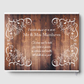 Rustic Woodland Weddenschap Foto Wood Panel Monogr Gastenboek (Achterkant)