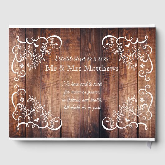 Rustic Woodland Weddenschap Foto Wood Panel Monogr Gastenboek (Achterkant)