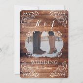 Rustic Woodland Weddenschap Foto Wood Panel Monogr Kaart (Voorkant)