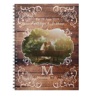 Rustic Woodland Weddenschap Foto Wood Panel Monogr Notitieboek