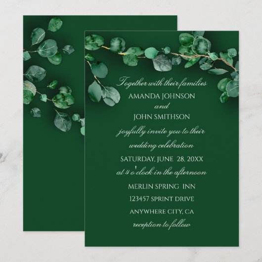Rustic Woodland Wedding Eucalyptus Green Unique Kaart (Voorkant / Achterkant)