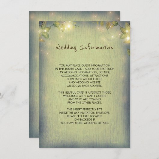 Rustic Woodland Wedding Informatie Gast Informatiekaartje (Voorkant / Achterkant)