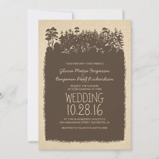 Rustic Woodland Wedding Invitations Kaart (Voorkant)