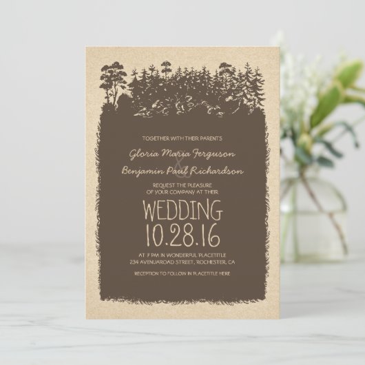 Rustic Woodland Wedding Invitations Kaart (Staand voorkant)