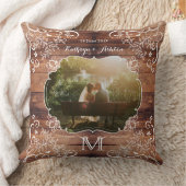 Rustic Woodland Wedding Photo Wood Panel  Kussen (Deken)