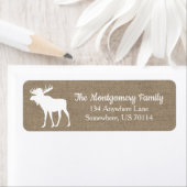 Rustic Woodland White Moose Faux Burlap Etiket (Insitu)