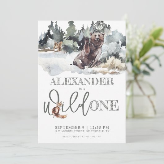 Rustic Woodland Wild 1 1e verjaardag uitnodiging (Staand voorkant)