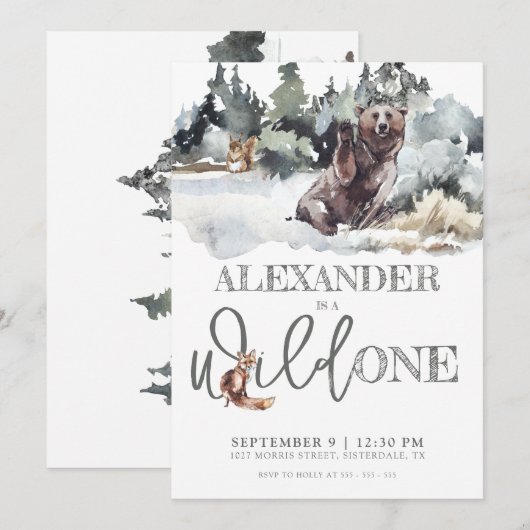 Rustic Woodland Wild 1 1e verjaardag uitnodiging (Voorkant / Achterkant)