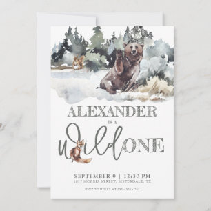 Rustic Woodland Wild 1 1e verjaardag uitnodiging
