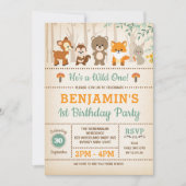 Rustic Woodland Wild One Forest Animals Birthday Kaart (Voorkant)