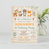 Rustic Woodland Wild One Forest Animals Birthday Kaart (Staand voorkant)
