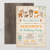 Rustic Woodland Wild One Forest Animals Birthday Kaart (Voorkant / Achterkant)
