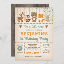 Rustic Woodland Wild One Forest Animals Birthday Kaart