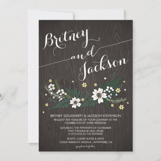 Rustic Woodland Wildflower Wedding Invitations Kaart (Voorkant)