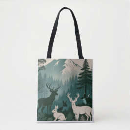 Rustic Woodland Wildlife Deer Rabbit Mountain Scen Tote Bag