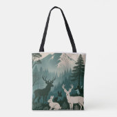 Rustic Woodland Wildlife Deer Rabbit Mountain Scen Tote Bag (Achterkant)