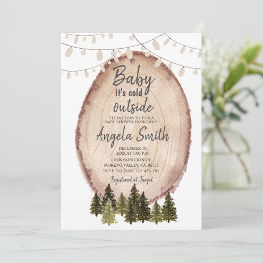 Rustic Woodland Winter Baby shower String Lights Kaart (Staand voorkant)