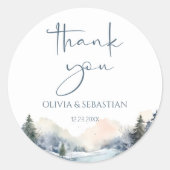 Rustic Woodland Winter Forest Dank u Ronde Sticker (Voorkant)