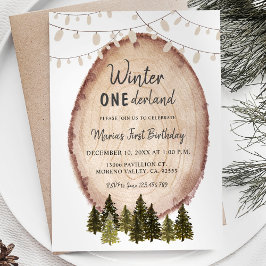 Rustic Woodland Winter Onederland Verjaardag Kaart