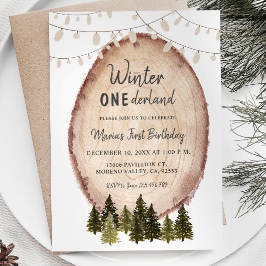 Rustic Woodland Winter Onederland Verjaardag Kaart