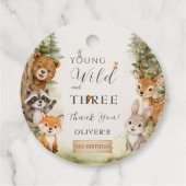 Rustic Woodland Young Wild en Drie 3de Verjaardag Bedankjes Labels (Achterkant)
