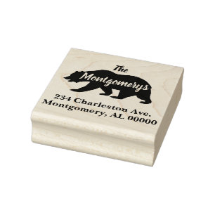 Rustic Woodlands Beer Silhouette Family Address Rubberstempel