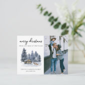 Rustic Woodlands Waterverf Foto Kerst Kaart (Staand voorkant)