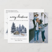 Rustic Woodlands Waterverf Foto Kerst Kaart (Voorkant / Achterkant)