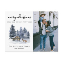 Rustic Woodlands Waterverf Foto Kerst Kaart