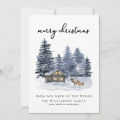 Rustic Woodlands Waterverf Merry Kerstmis Kaart (Voorkant)