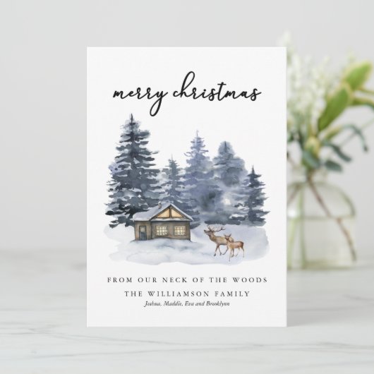 Rustic Woodlands Waterverf Merry Kerstmis Kaart (Staand voorkant)