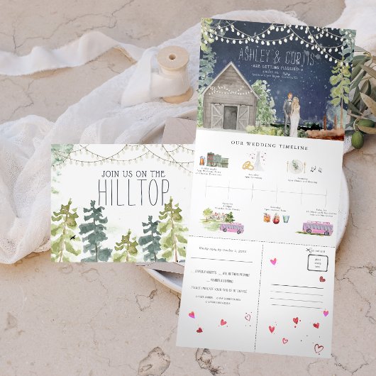 Rustic Woods Barn Bruiloft | Drievoudige Uitnodigi Drieluik Uitnodiging