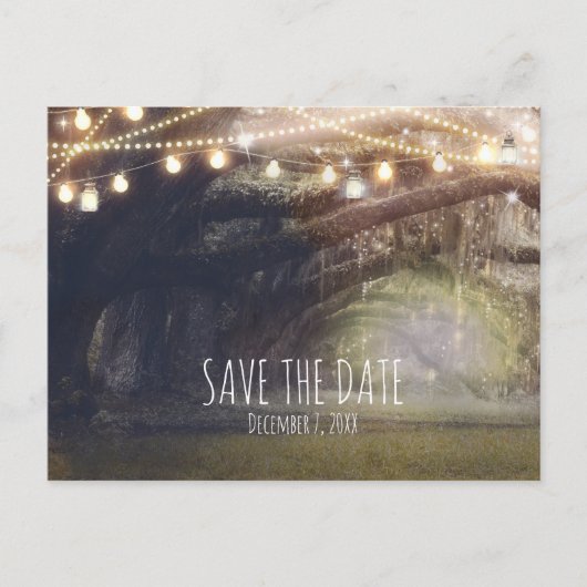 Rustic Woods Betoverd Bos & Lichten Bewaar Datum Aankondigingskaart (Voorkant)