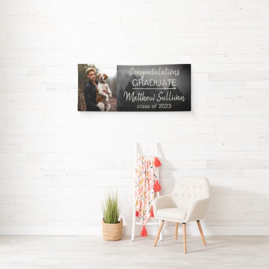 Rustic Woodsy Afstuderen Foto Spandoek (Insitu)