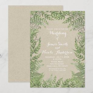 Rustic Woodsy Botanical Leaves Kraft Wedding Kaart