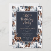 Rustic Woodsy Deer | Forest 100th Birthday Party Kaart (Voorkant)