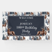Rustic Woodsy Deer | Forest 100th Birthday Party Spandoek (Horizontaal)