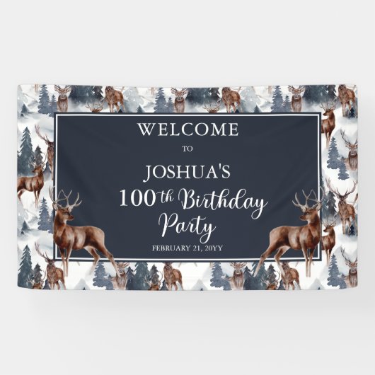Rustic Woodsy Deer | Forest 100th Birthday Party Spandoek (Horizontaal)