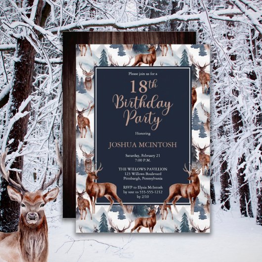 Rustic Woodsy Deer | Forest 18th Birthday Party Kaart