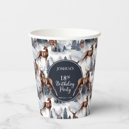 Rustic Woodsy Deer | Forest 18th Birthday Party Pa Papieren Bekers (Achterkant)