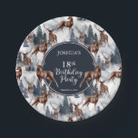Rustic Woodsy Deer | Forest 18th Birthday Party Papieren Bordje<br><div class="desc">Viel zijn verjaardag in roestachtige houtstijl met dit hertenpatroon, een natuur in de openlucht, het ontwerp van de "Birthday Party", met een verscheidenheid aan herten met evergroene bomen, bergen en sneeuw op een witte achtergrond aan de voorkant en een rustige faux donkerhoutachtergrond aan de achterkant. Composietontwerp per feestdag — design....</div>