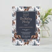 Rustic Woodsy Deer | Forest 21st Birthday Party Kaart (Staand voorkant)