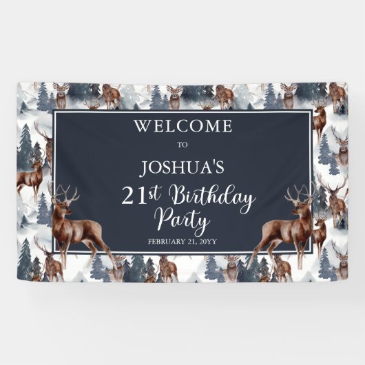 Rustic Woodsy Deer | Forest 21st Birthday Party Spandoek (Horizontaal)