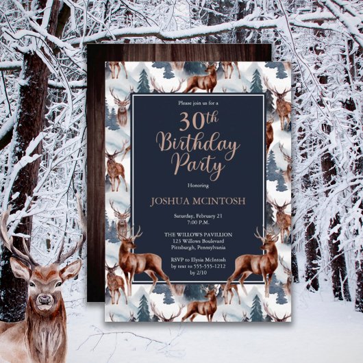 Rustic Woodsy Deer | Forest 30th Birthday Party Kaart