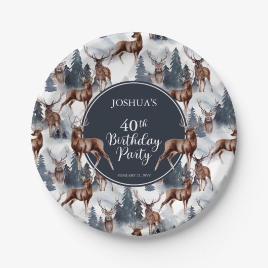Rustic Woodsy Deer | Forest 40th Birthday Party Papieren Bordje (Voorkant)