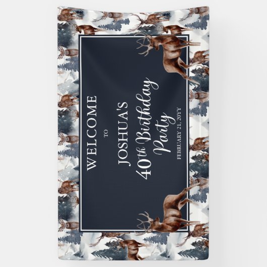 Rustic Woodsy Deer | Forest 40th Birthday Party Spandoek (Verticaal)