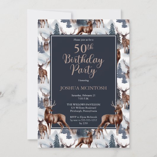 Rustic Woodsy Deer | Forest 50th Birthday Party Kaart (Voorkant)
