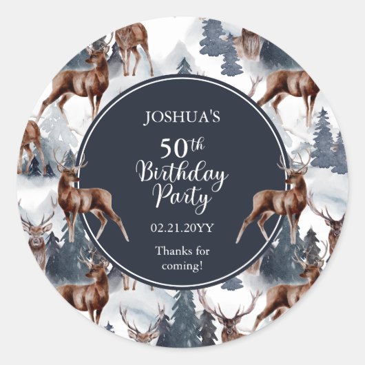 Rustic Woodsy Deer | Forest 50th Birthday Party Ronde Sticker (Voorkant)