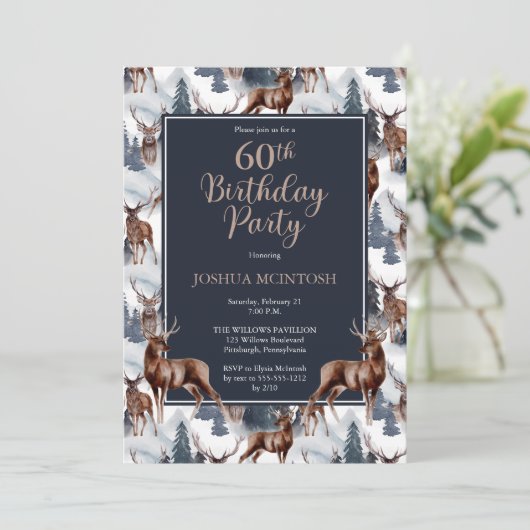 Rustic Woodsy Deer | Forest 60th Birthday Party Kaart (Staand voorkant)