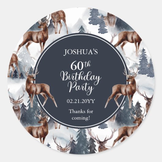 Rustic Woodsy Deer | Forest 60th Birthday Party Ronde Sticker (Voorkant)